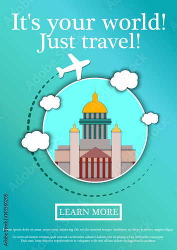 Vector Banner with text Its your world.Just travel. Concept website template.Modern flat design.St. Isaac's Cathedral.Saint Petersburg