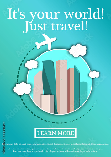 Vector Banner with text Its your world.Just travel. Concept website template.Modern flat design.Moscow City Business Center, Moscow