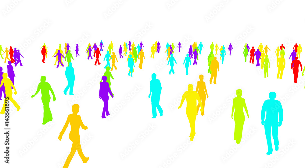 Silhouettes Colorful people are going on white background. Vector Silhouettes Colorful people are going on white background. Vector