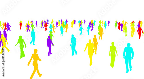 Silhouettes Colorful people are going on white background. Vector