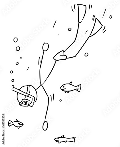 Cartoon Vector Stick Man Free Diver