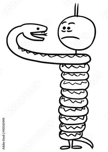 Vector Stick Man Cartoon of Men Winded by Snake