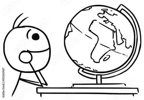 Vector Stickman Cartoon of Men Watching the Globe and Dreaming about Traveling