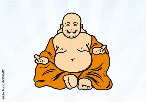 Happy Buddha vector. Buddha cartoon character. Illustration of sitting Buddha