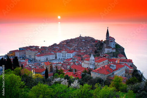 Piran, Slovenia, Sunset over the Adriatic Sea