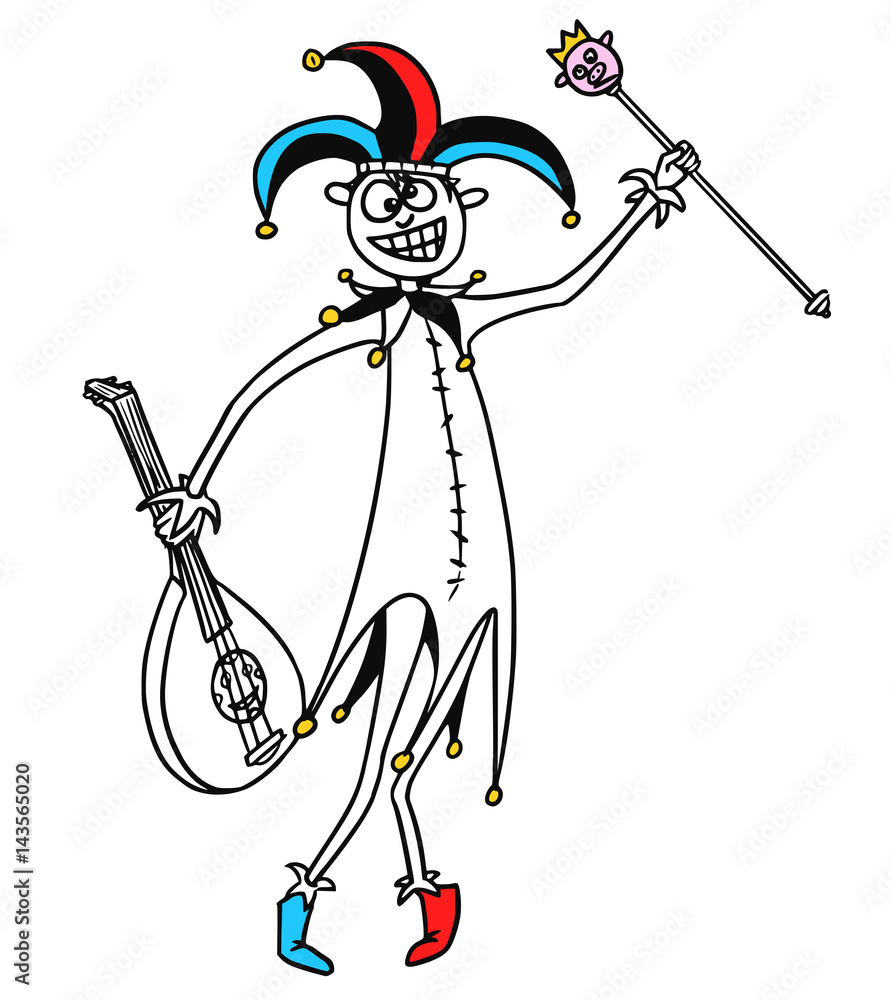 Cartoon Vector Medieval Fantasy Jester Fool Clown Buffoon Stock Vector