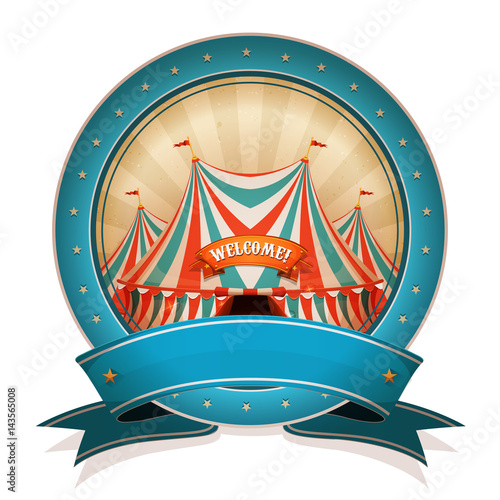 Vintage Circus Badge With Ribbon And Big Top