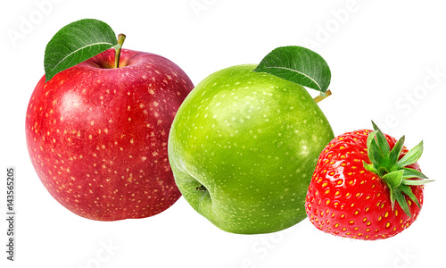 Apple and strawberry isolated on white