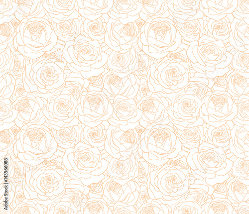 Vector line art cream rose floral seamless bright pattern