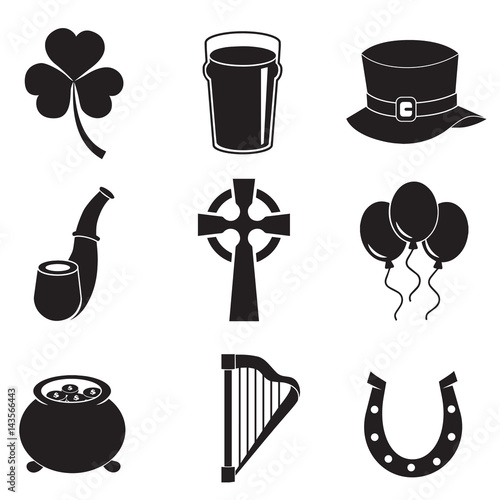 Irish icon set - symbols of Ireland on white background. Vector art.