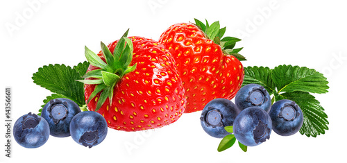 Fresh strawberry and blueberry isolated on white