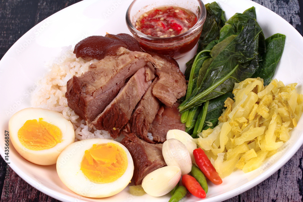 Jasmine Rice with stewed pork hock,Khao Kha Moo Palo. Jasmine Rice with stewed pork hock,Khao Kha Moo Palo.