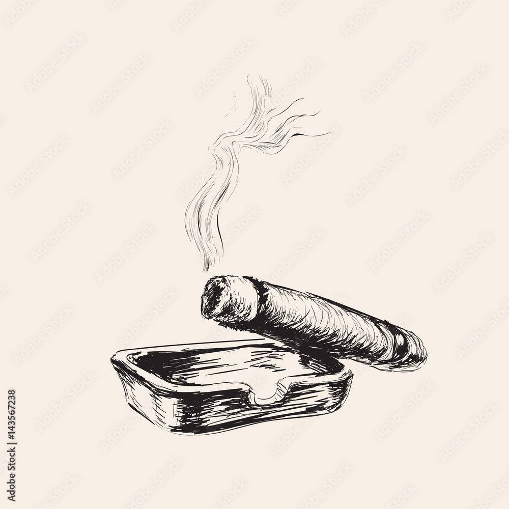 Naklejka premium Smoking Cigar With Ashtray