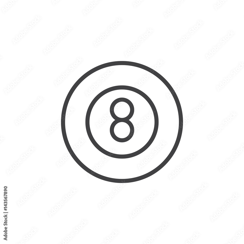 Eight ball pool game line icon, outline vector sign, linear style pictogram isolated on white. Billiard symbol, logo illustration. Editable stroke. Pixel perfect Eight ball pool game line icon, outline vector sign, linear style pictogram isolated on white. Billiard symbol, logo illustration. Editable stroke. Pixel perfect