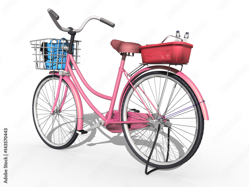 3d Damen Fahrrad mit Korb, freigestellt pink Stock Illustration | Adobe  Stock