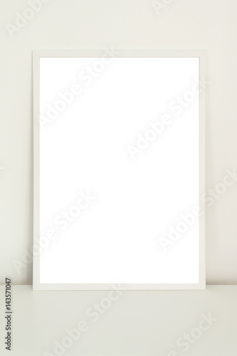 Mock up poster in a white frame on white background
