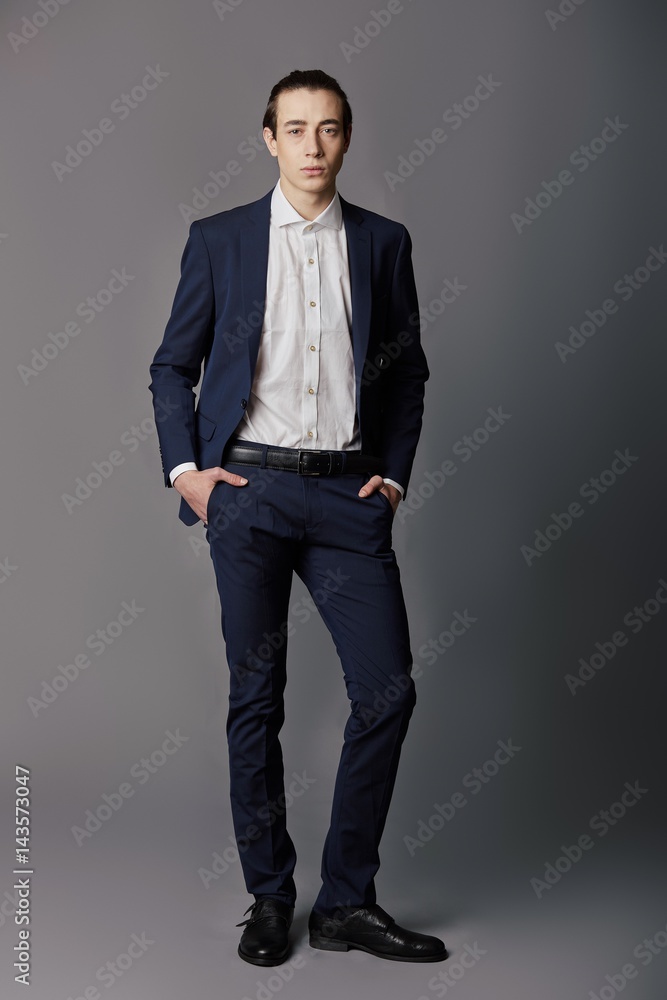 Business fashion man wearing blue suit with white shirt Business fashion man wearing blue suit with white shirt
