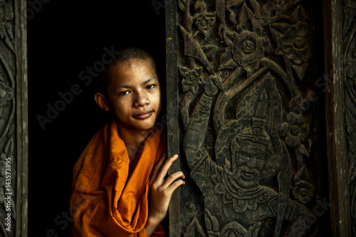 Novice monk at an old temple in thailand