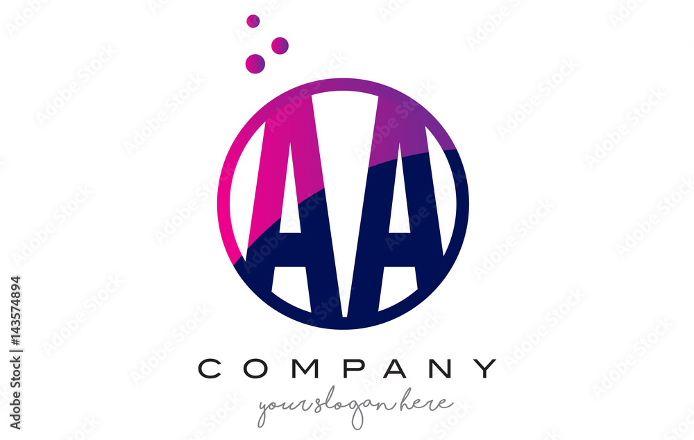 AA A Circle Letter Logo Design with Purple Dots Bubbles AA A Circle Letter Logo Design with Purple Dots Bubbles