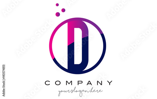 D Circle Letter Logo Design with Purple Dots Bubbles