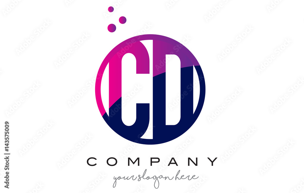 CD C D Circle Letter Logo Design with Purple Dots Bubbles CD C D Circle Letter Logo Design with Purple Dots Bubbles