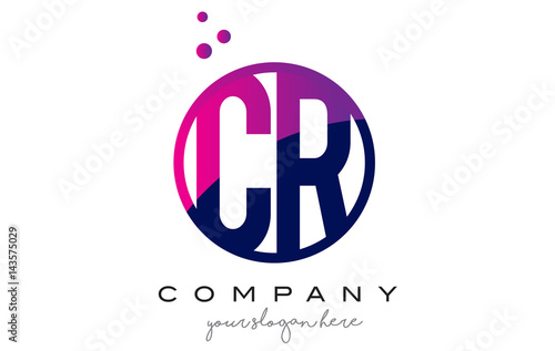 CR C R Circle Letter Logo Design with Purple Dots Bubbles