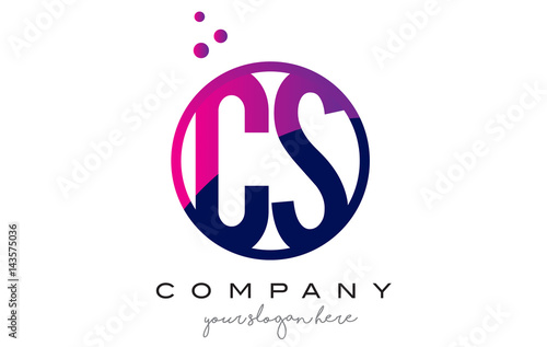 CS C S Circle Letter Logo Design with Purple Dots Bubbles