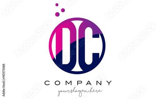 DC D C Circle Letter Logo Design with Purple Dots Bubbles