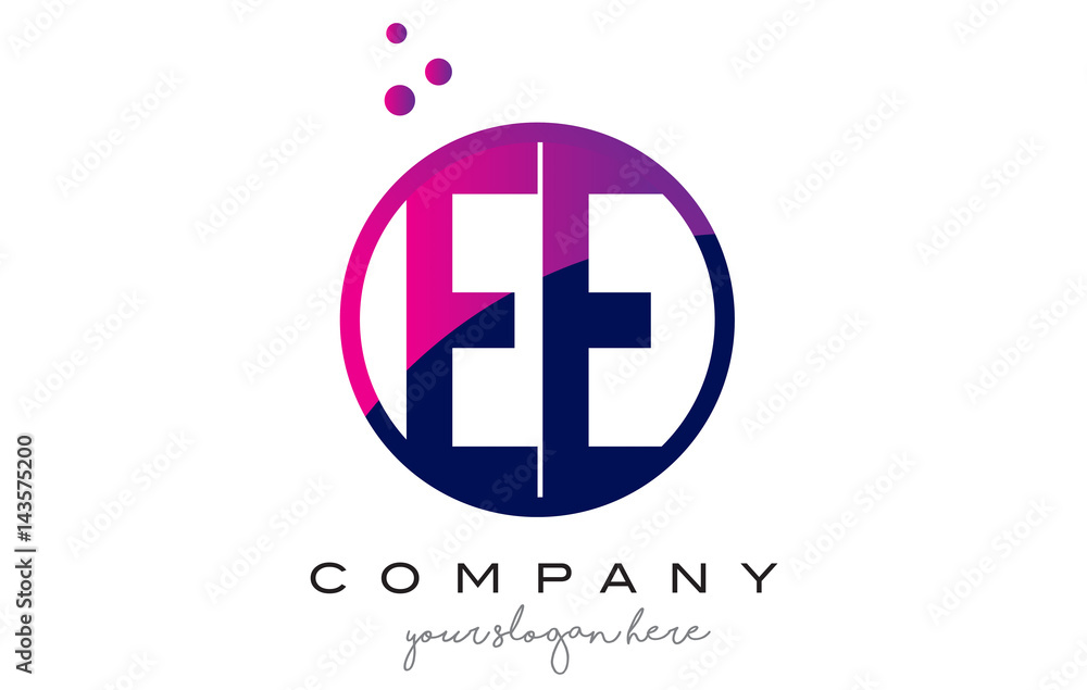 Obraz premium EE E E Circle Letter Logo Design with Purple Dots Bubbles