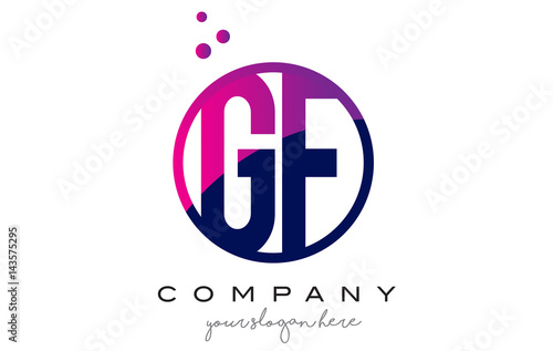 GF G F Circle Letter Logo Design with Purple Dots Bubbles