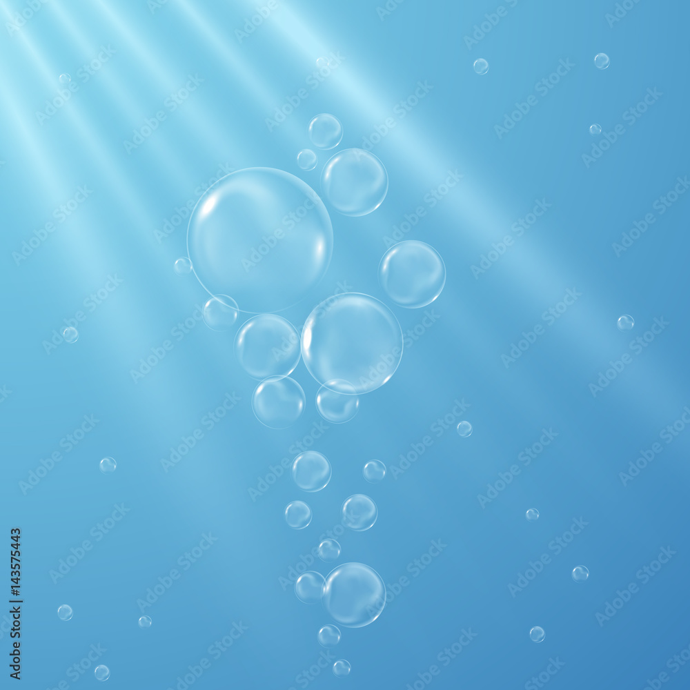 Realistic transparent water bubbles abstract background, vector illustration