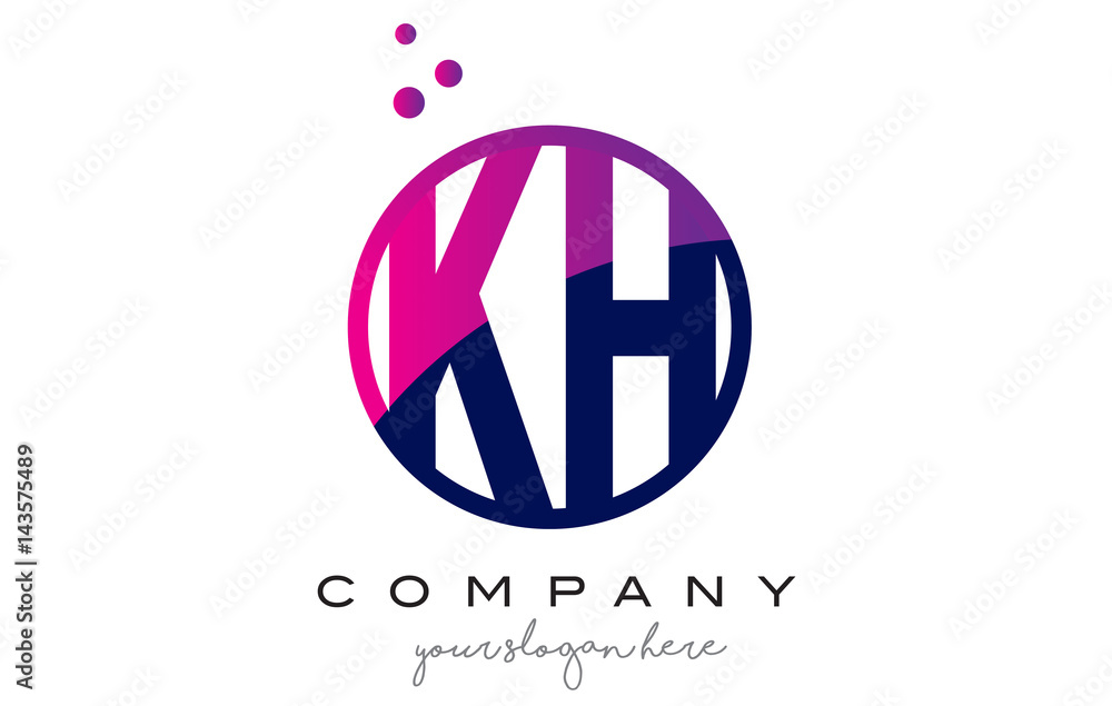 KH K H Circle Letter Logo Design with Purple Dots Bubbles KH K H Circle Letter Logo Design with Purple Dots Bubbles
