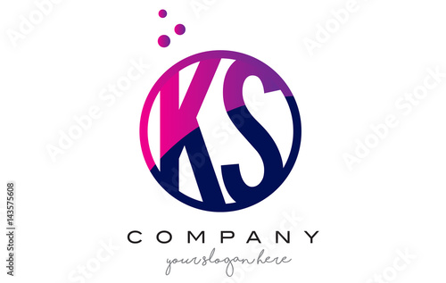 KS K S Circle Letter Logo Design with Purple Dots Bubbles