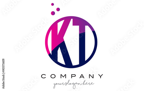 KT K T Circle Letter Logo Design with Purple Dots Bubbles