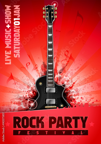 vector rock festival flyer design template with guitar