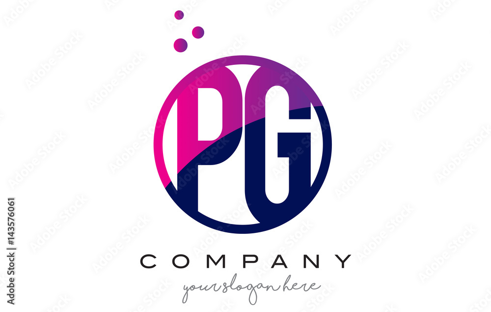 PG P G Circle Letter Logo Design with Purple Dots Bubbles