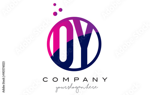 OY O Y Circle Letter Logo Design with Purple Dots Bubbles