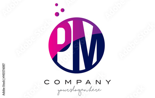 PM P L Circle Letter Logo Design with Purple Dots Bubbles
