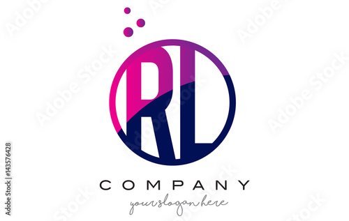 RL R L Circle Letter Logo Design with Purple Dots Bubbles