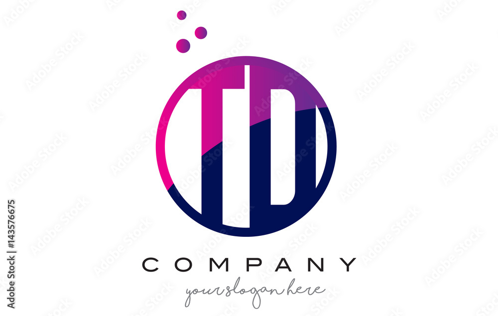 TD T D Circle Letter Logo Design with Purple Dots Bubbles TD T D Circle Letter Logo Design with Purple Dots Bubbles