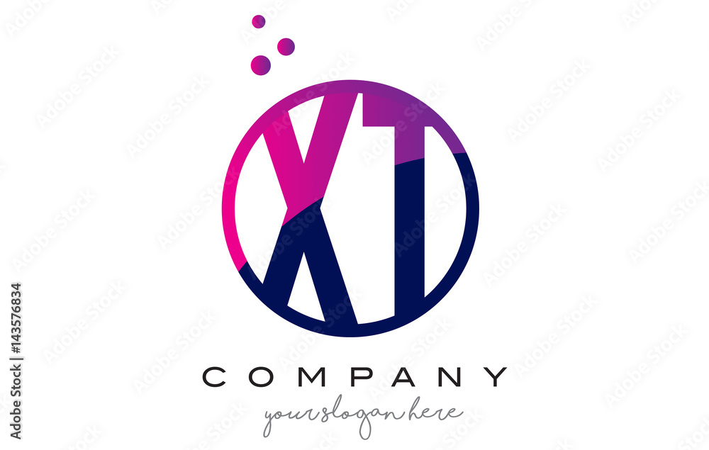 XT X T Circle Letter Logo Design with Purple Dots Bubbles XT X T Circle Letter Logo Design with Purple Dots Bubbles