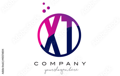 XT X T Circle Letter Logo Design with Purple Dots Bubbles