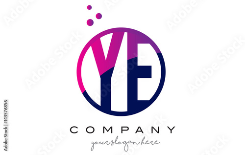 YE Y E Circle Letter Logo Design with Purple Dots Bubbles
