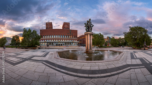 Canvas Print Panorama of Oslo City Hall in the Evening, Oslo, Norway