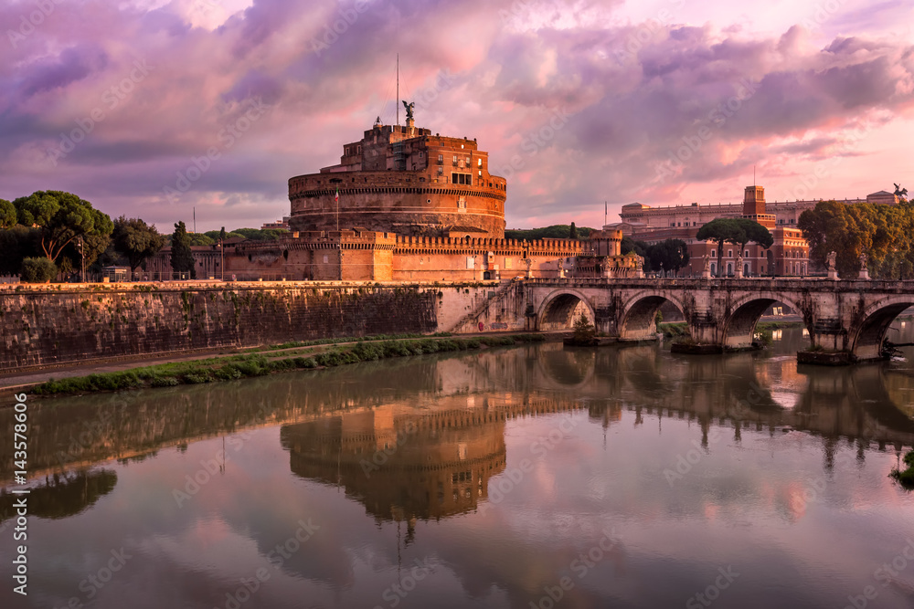 Hadrian Masoleum and Sant Angelo Bridge in the Morning, Rome, Italy