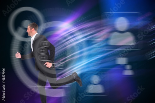 Composite image of businessman running 