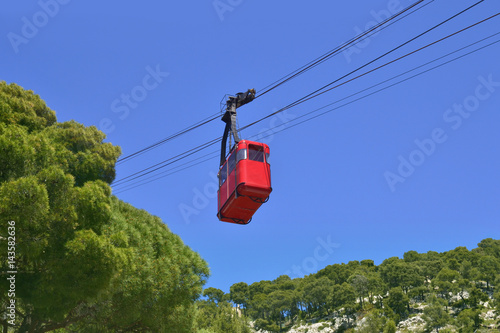 Cable car in front of the blue sky. Toulon, France