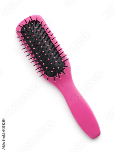 Top view of pink wooden hairbrush