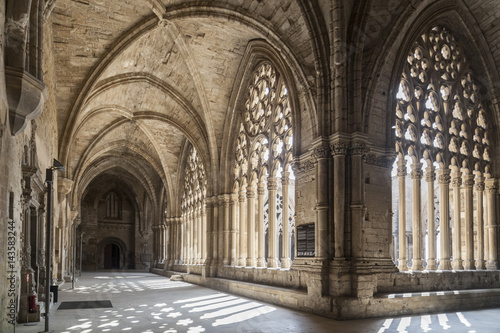 Old Cathedral, interior cloister,Catedral de Santa Maria de la Seu Vella, gothic style, iconic monument in the city of Lleida, Catalonia,Spain.