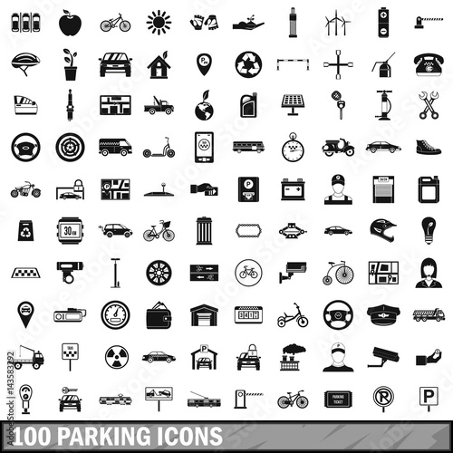 100 parking icons set, simple style 